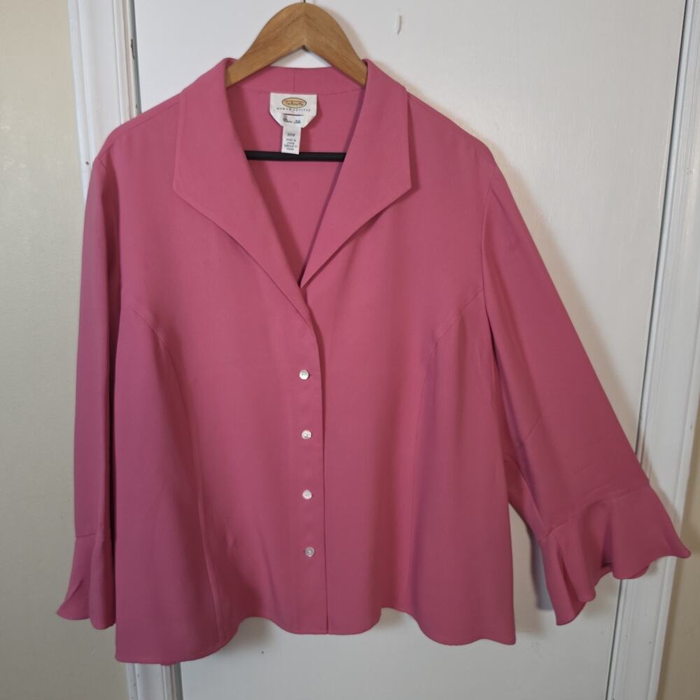 Talbots Pink SILK Button Up Blouse Sz 22W Office Classy Preppy Vintage Church